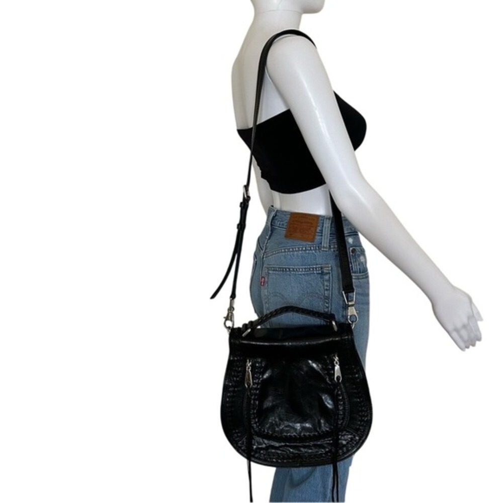 Rebecca Minkoff Black Distressed Waxy Leather‎ Vanity Saddle Crossbody Bag